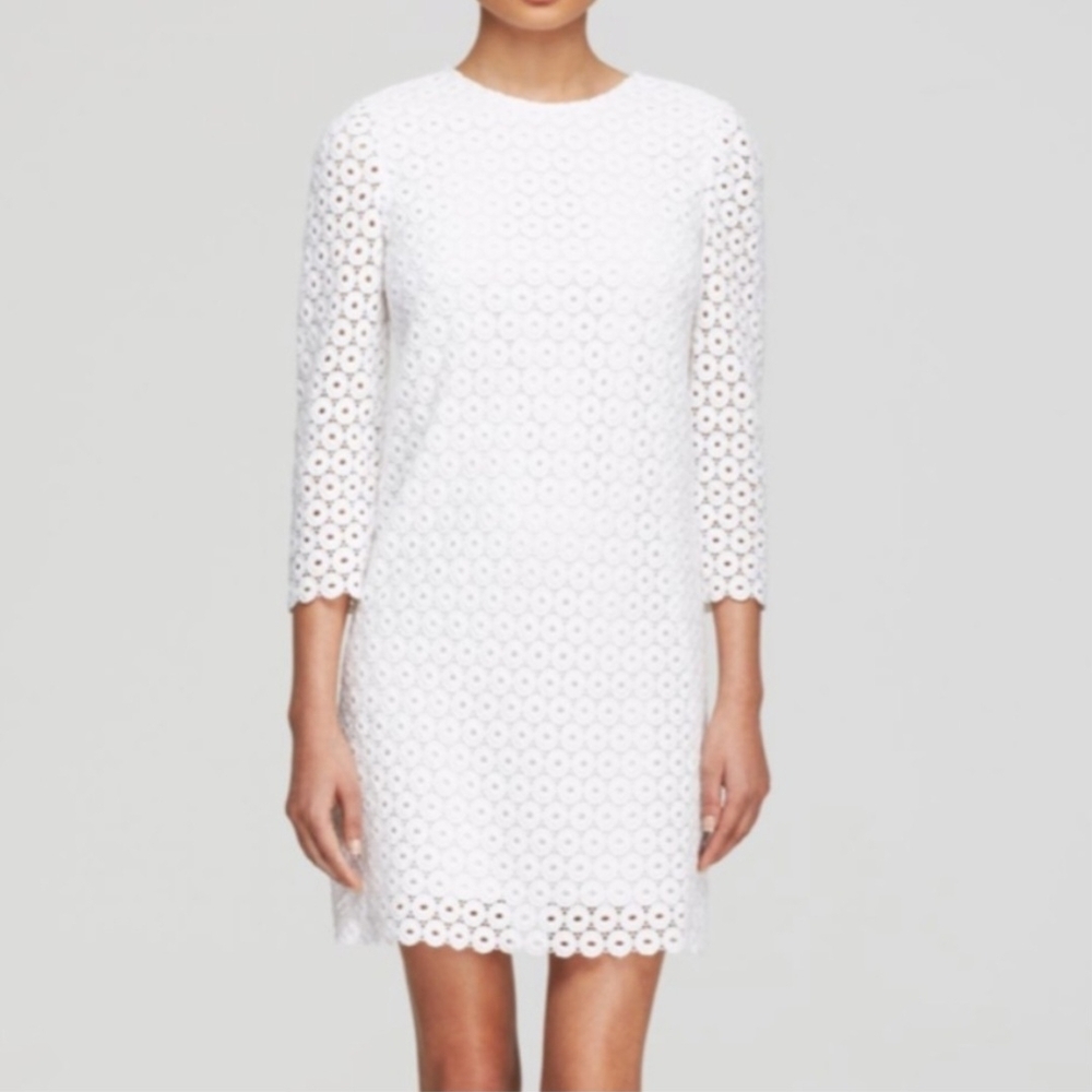 Kate Spade Guipure Lace Ashby White Sheath Dress 3/4 Sleeve Sz.4 #1695